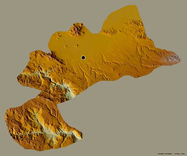 Alakja Karaman Törökország Tartomány Főváros Elszigetelt Szilárd Színű Háttér Topográfiai — Stock Fotó