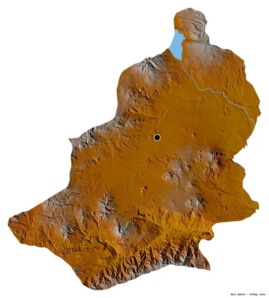 トルコの州カルスの形で その首都は白い背景に隔離されています 地形図 3Dレンダリング — ストック写真