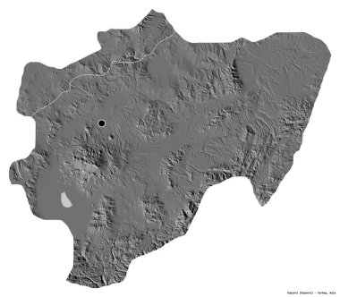 Türkiye 'nin Kayseri ilçesinin başkenti beyaz arka planda izole edilmiştir. Çift seviyeli yükseklik haritası. 3B görüntüleme