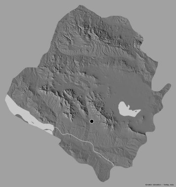 Türkiye 'nin Kirsehir ilinin başkenti, koyu renk arka planda izole edilmiş. Çift seviyeli yükseklik haritası. 3B görüntüleme