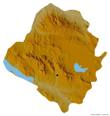 Türkiye 'nin Kirsehir ilinin başkenti beyaz arka planda izole edilmiştir. Topografik yardım haritası. 3B görüntüleme