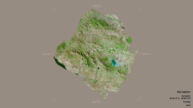 Türkiye 'nin Kirsehir ilçesi bir sınır kutusunda sağlam bir arka planda izole edilmiş durumda. Etiketler. Uydu görüntüleri. 3B görüntüleme
