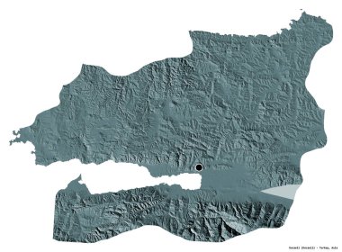 Türkiye 'nin Kocaeli ilçesinin başkenti beyaz arka planda izole edilmiştir. Renkli yükseklik haritası. 3B görüntüleme