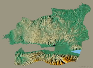 Türkiye 'nin Kocaeli ilçesinin başkenti, koyu renk arka planda izole edilmiş. Topografik yardım haritası. 3B görüntüleme