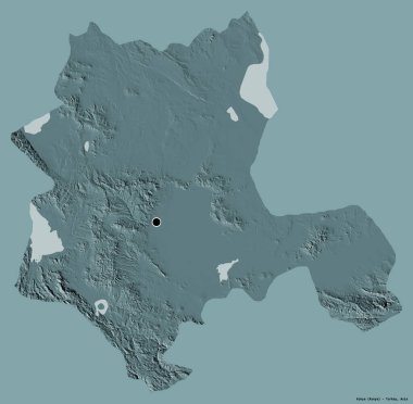 Türkiye 'nin Konya ilinin şekli, başkenti katı renk arkaplanı ile izole edilmiş. Renkli yükseklik haritası. 3B görüntüleme