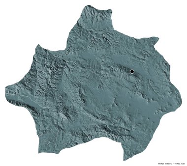 Kutahya, Türkiye 'nin Kutahya ilinin başkenti beyaz arka planda izole edilmiştir. Renkli yükseklik haritası. 3B görüntüleme