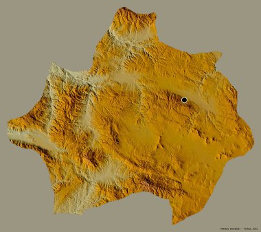 Türkiye 'nin Kutahya eyaleti, başkenti katı bir renk arkaplanı ile izole edilmiştir. Topografik yardım haritası. 3B görüntüleme