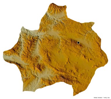 Kutahya, Türkiye 'nin Kutahya ilinin başkenti beyaz arka planda izole edilmiştir. Topografik yardım haritası. 3B görüntüleme