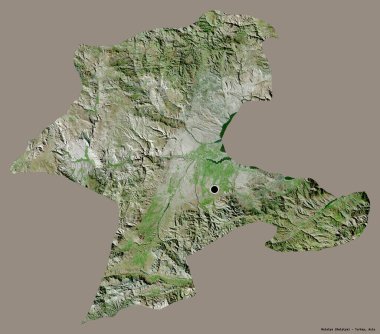 Türkiye 'nin Malatya eyaleti, başkenti katı renk arka planına izole edilmiş. Uydu görüntüleri. 3B görüntüleme
