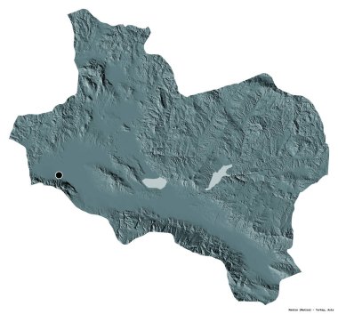 Türkiye 'nin Manisa ilinin başkenti beyaz arka planda izole edilmiştir. Renkli yükseklik haritası. 3B görüntüleme
