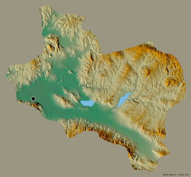 Türkiye 'nin Manisa eyaleti, başkenti katı renk arkaplanı ile izole edilmiştir. Topografik yardım haritası. 3B görüntüleme