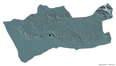 Türkiye 'nin Mardin ilçesinin başkenti beyaz arka planda izole edilmiştir. Renkli yükseklik haritası. 3B görüntüleme