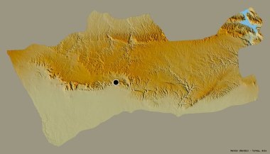 Türkiye 'nin Mardin ilçesinin başkenti, koyu renk arka planda izole edilmiş. Topografik yardım haritası. 3B görüntüleme