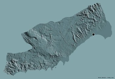 Türkiye 'nin Mersin ilinin şekli, başkenti katı renk arka planında izole edilmiş. Renkli yükseklik haritası. 3B görüntüleme