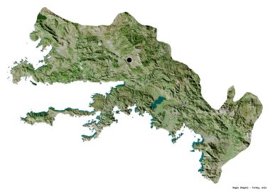 Türkiye 'nin Mugla ilçesinin başkenti beyaz arka planda izole edilmiştir. Uydu görüntüleri. 3B görüntüleme