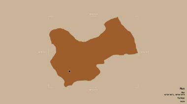 Türkiye 'nin Mus ilçesi bir sınır kutusunda sağlam bir zemin üzerinde izole edilmiş durumda. Etiketler. Desenli dokuların bileşimi. 3B görüntüleme