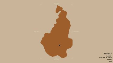 Nevsehir, Türkiye 'nin Nevsehir bölgesi, jeoreferatlı bir sınır kutusunun sağlam bir arka planında izole edildi. Etiketler. Desenli dokuların bileşimi. 3B görüntüleme