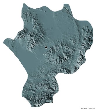 Türkiye 'nin başkenti Nigde' nin beyaz arka planda izole edilmiş hali. Renkli yükseklik haritası. 3B görüntüleme