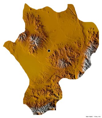 Türkiye 'nin başkenti Nigde' nin beyaz arka planda izole edilmiş hali. Topografik yardım haritası. 3B görüntüleme