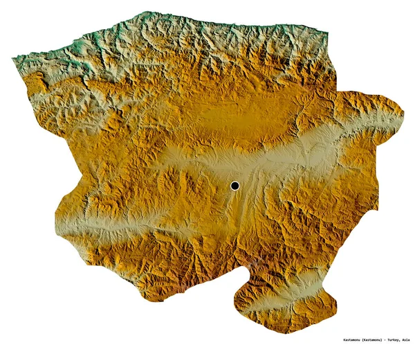 土耳其Kastamonu的形状 其首都被白色背景隔离 地形浮雕图 3D渲染 — 图库照片