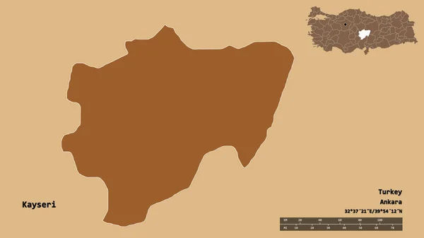Forma Kayseri Provincia Turquía Con Capital Aislada Sobre Fondo Sólido —  Fotos de Stock