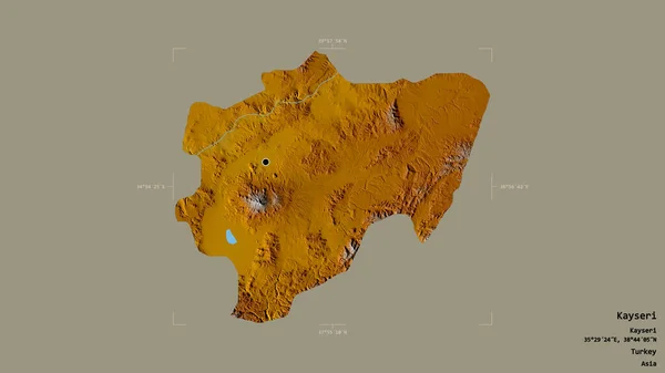 土耳其卡伊塞里地区 在一个地理参照框的坚实背景下被隔离 地形浮雕图 3D渲染 — 图库照片