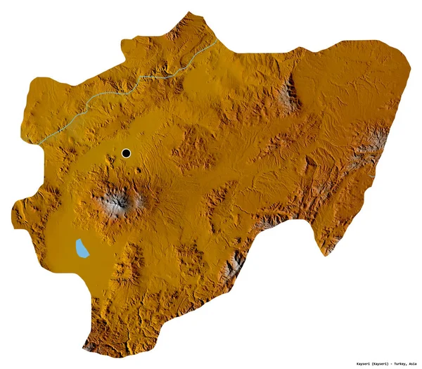 トルコの州であるKayseriの形は 首都が白い背景に孤立しています 地形図 3Dレンダリング — ストック写真