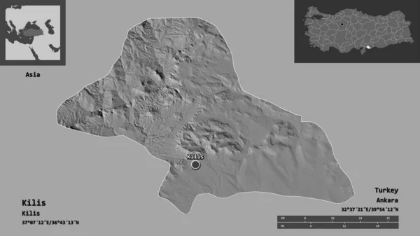 Kształt Kilis Prowincja Turcji Jej Stolica Skala Odległości Zapowiedzi Etykiety — Zdjęcie stockowe