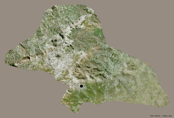 トルコの州キリスの形で その首都はしっかりとした色の背景に隔離されています 衛星画像 3Dレンダリング — ストック写真