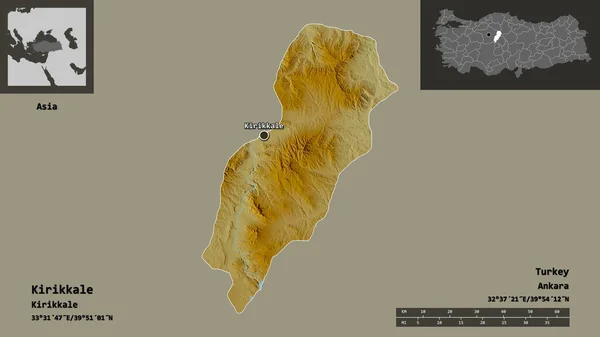 土耳其的基里卡莱的形状和它的首都 距离刻度 预览和标签 地形浮雕图 3D渲染 — 图库照片