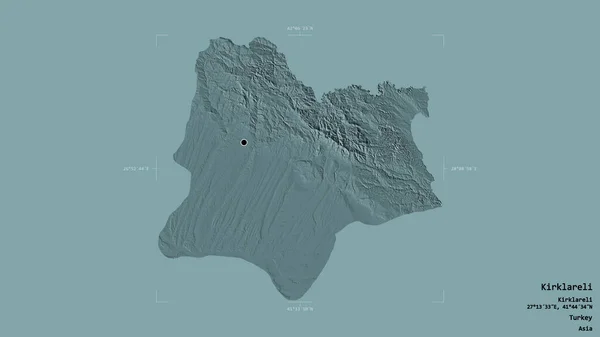 土耳其科克莱利地区 在一个地理参照框的坚实背景上被隔离 彩色高程图 3D渲染 — 图库照片