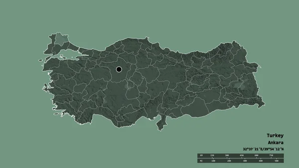 主要な地域部門と分離されたカークラレリ地域とトルコの荒廃した形 ラベル 色の標高マップ 3Dレンダリング — ストック写真