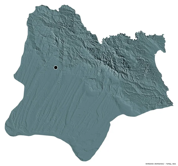 トルコの州 カークラレリの形状は その首都は白い背景に隔離されています 色の標高マップ 3Dレンダリング — ストック写真