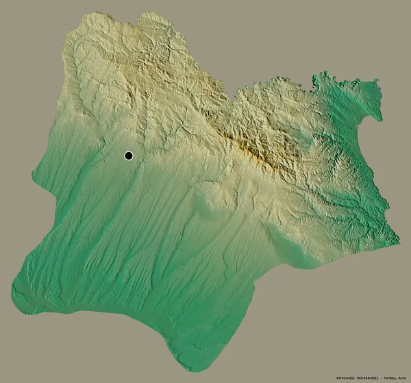 トルコ共和国のカークレーリ州の形で その首都はしっかりとした色の背景に隔離されています 地形図 3Dレンダリング — ストック写真