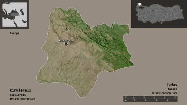 トルコの州カークラレリとその首都の形 距離スケール プレビューおよびラベル 衛星画像 3Dレンダリング — ストック写真