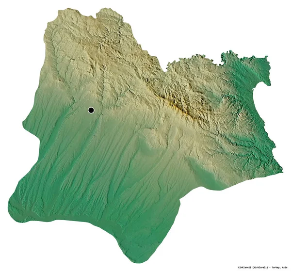 トルコの州 カークラレリの形状は その首都は白い背景に隔離されています 地形図 3Dレンダリング — ストック写真