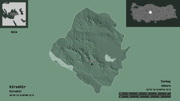 Forma Kirsehir Província Turquia Sua Capital Escala Distância Previews Rótulos — Fotografia de Stock