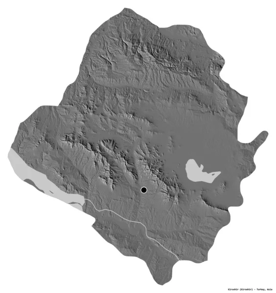 土耳其Kirsehir的形状 其首都被白色背景隔离 Bilevel高程图 3D渲染 — 图库照片