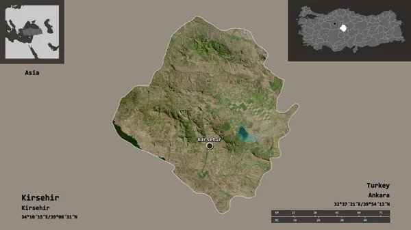 Form Kirsehir Provinsen Turkiet Och Dess Huvudstad Avståndsskala Förhandsvisningar Och — Stockfoto