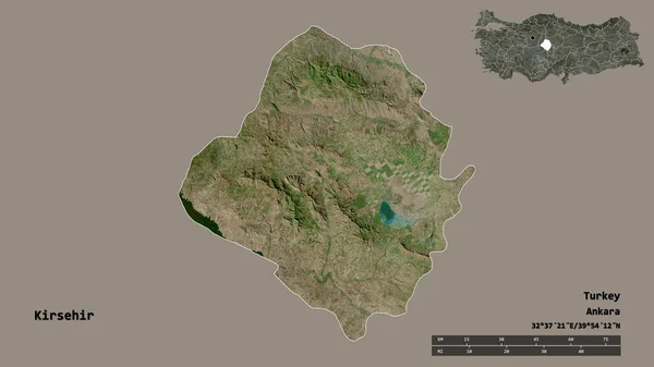 トルコの州であるKirsehirの形は その首都をしっかりとした背景に隔離されています 距離スケール リージョンプレビュー およびラベル 衛星画像 3Dレンダリング — ストック写真