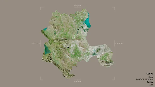 トルコの州コンヤの地域は 洗練された境界ボックス内の強固な背景に隔離されています ラベル 衛星画像 3Dレンダリング — ストック写真