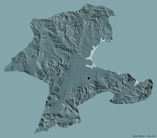 土耳其省马拉提亚的形状 其首都用纯色背景隔开 彩色高程图 3D渲染 — 图库照片