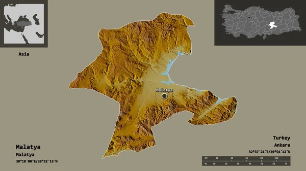 Gestalt Von Malatya Provinz Der Türkei Und Ihrer Hauptstadt Entfernungsskala — Stockfoto