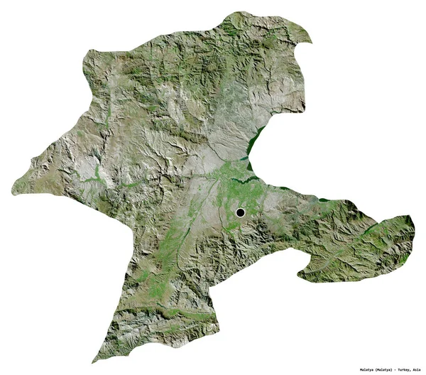 トルコの州マラティアの形で 首都は白い背景に孤立しています 衛星画像 3Dレンダリング — ストック写真