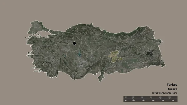 主要な地域部門と分離されたマラティア地域とトルコの荒廃した形 ラベル 衛星画像 3Dレンダリング — ストック写真
