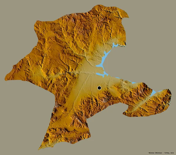 トルコの州マラティアの形で その首都はしっかりとした色の背景に隔離されています 地形図 3Dレンダリング — ストック写真