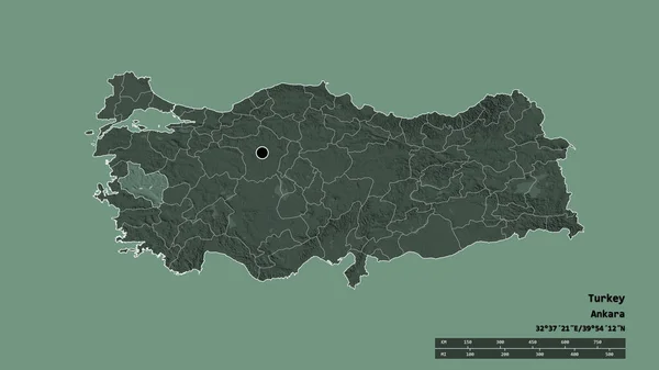 Forma Dessaturada Turquia Com Sua Capital Principal Divisão Regional Área — Fotografia de Stock