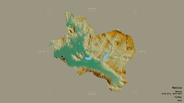 Obszar Manisa Prowincja Turcji Odizolowany Solidnym Tle Georeferencyjnej Skrzynce Granicznej — Zdjęcie stockowe