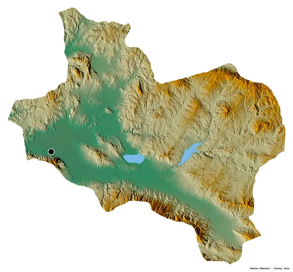 Tvar Manisy Provincie Turecko Hlavním Městem Izolovaným Bílém Pozadí Topografická — Stock fotografie