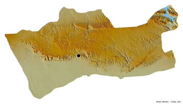 Form Mardin Provinsen Turkiet Med Huvudstaden Isolerad Vit Bakgrund Topografisk — Stockfoto